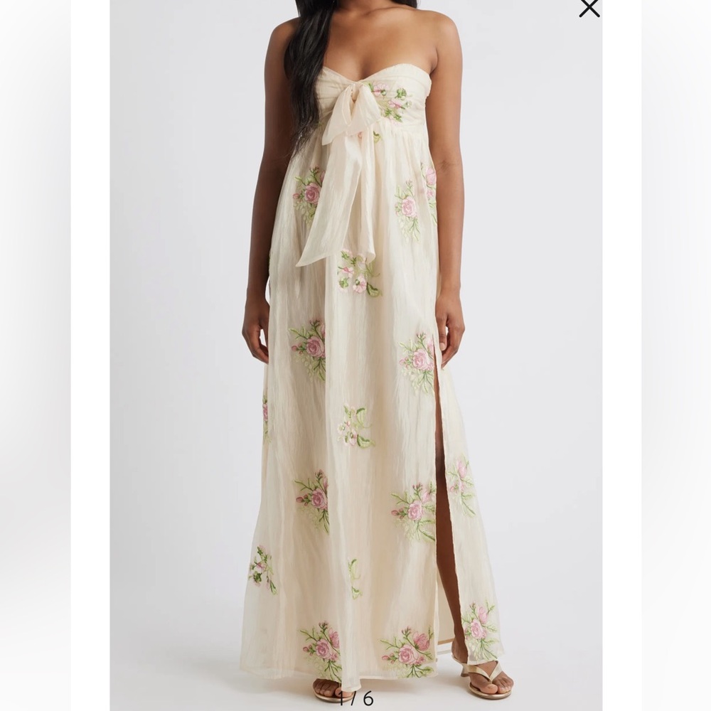 Lulus Fiona Floral Embroidered Strapless Dress